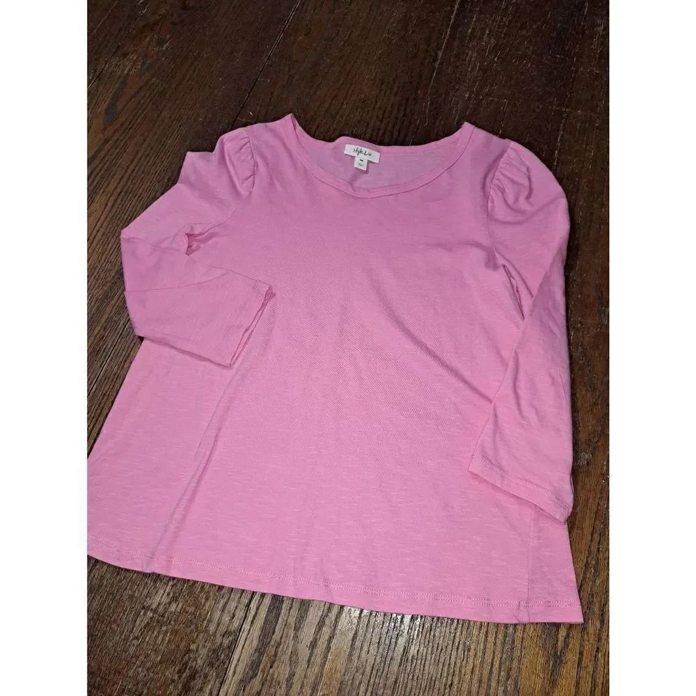 Size PM Style & Co Petite Pink Gathered Shoulder Round Neck Pullover Shirt Top